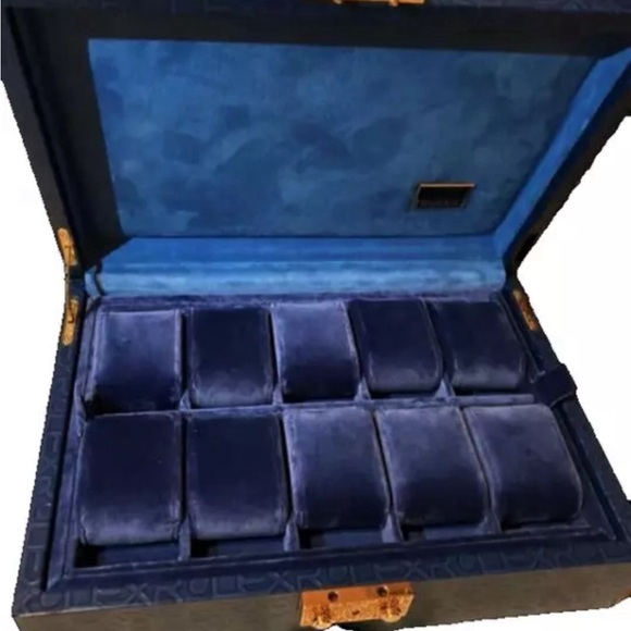 Rolex Blue Watch Box with Gold Lock and Key - Picture 2 of 3